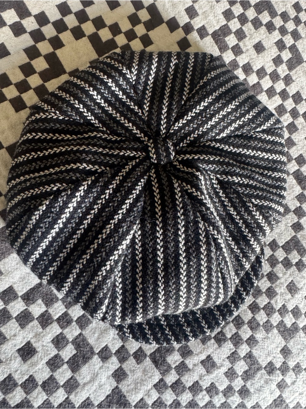 Black & White Striped Baker Boy Cap